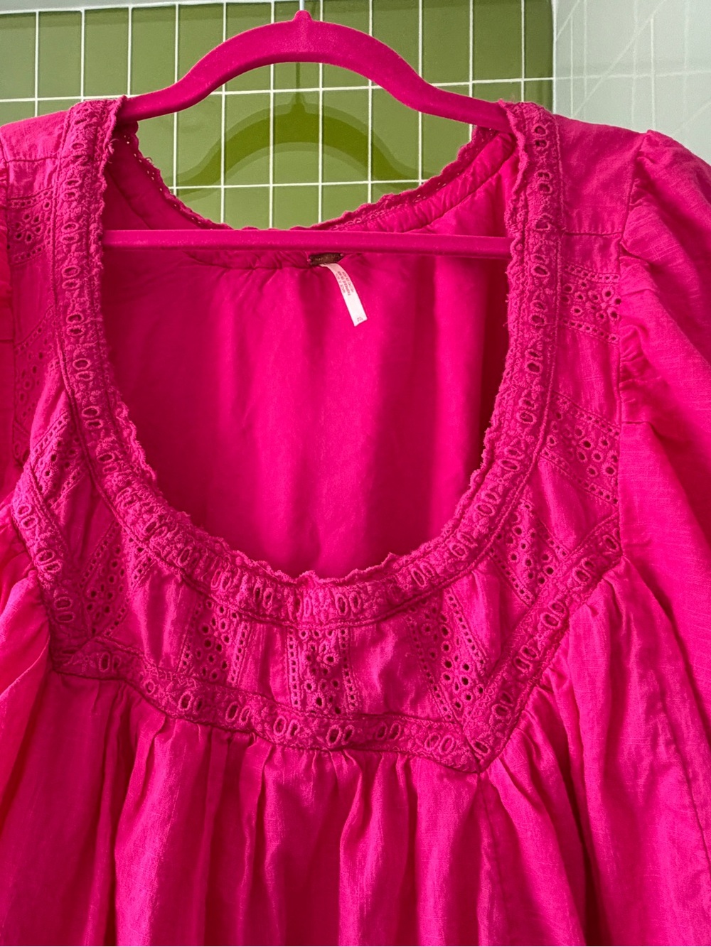 Free People Hot Pink Tiered Dress with Puff-Sleeves - Picture 7 of 8
